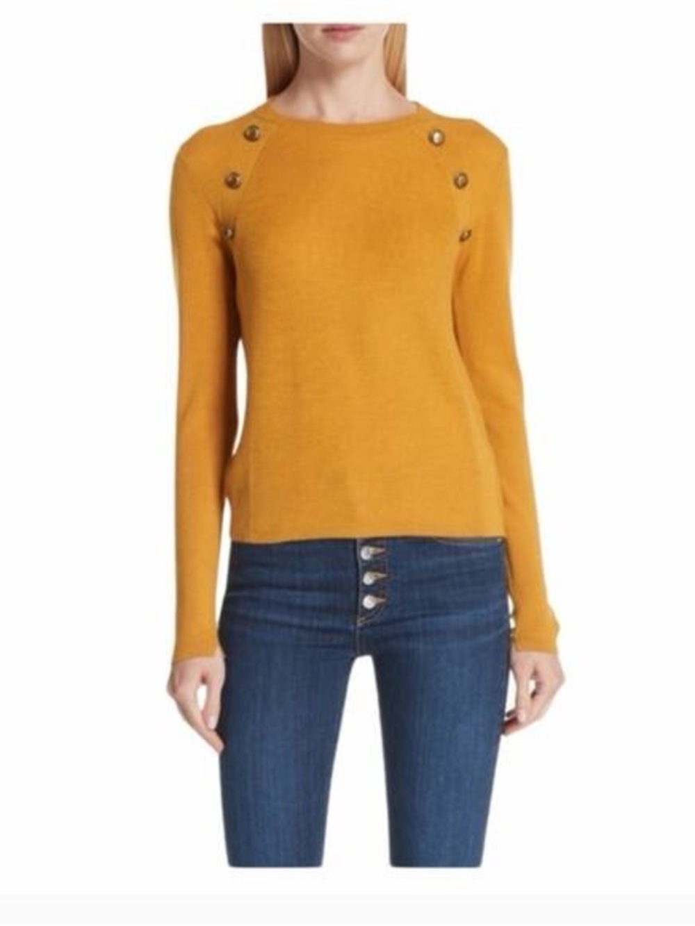 NWOT Veronica Beard Pearson Gold Yellow Button-Shoulder Mariner Wool Sweater